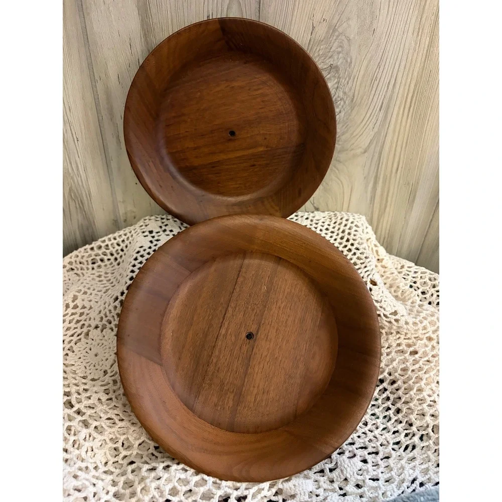 Solid Black Walnut Wood Bowls Set of 2 Mid Century Modern 8 Inch USA
